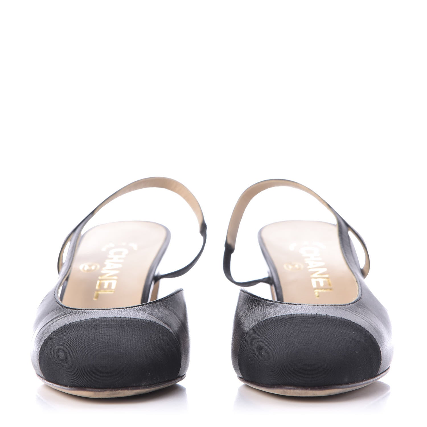 Chanel Goatskin Grosgrain Cap Toe CC Slingback Sandals 36 Black 2 of 11