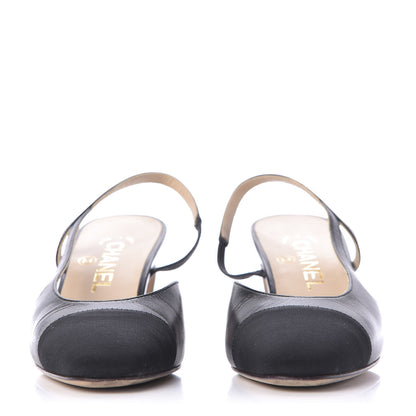 Chanel Goatskin Grosgrain Cap Toe CC Slingback Sandals 36 Black 2 of 11