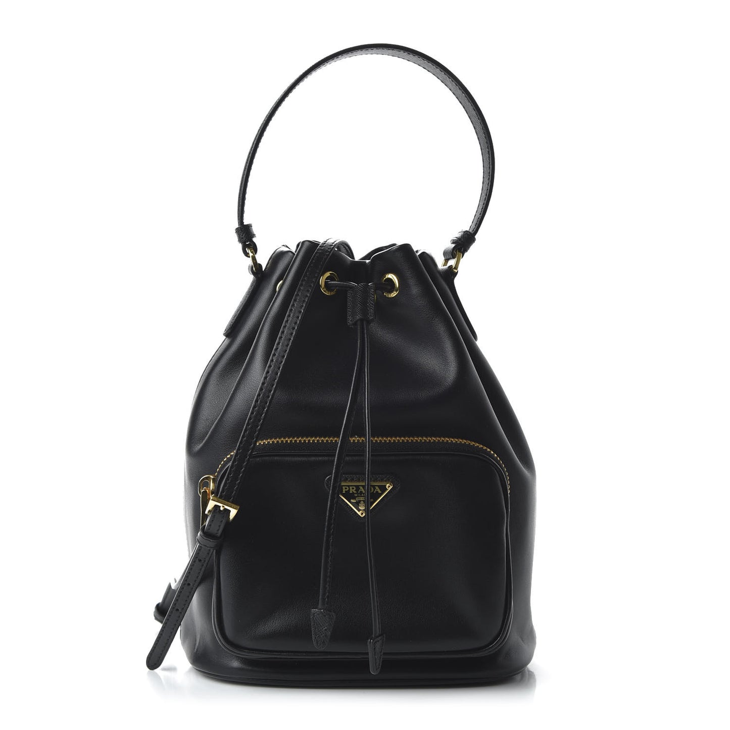 Light Calfskin Saffiano Mini Bucket Crossbody Bag Black