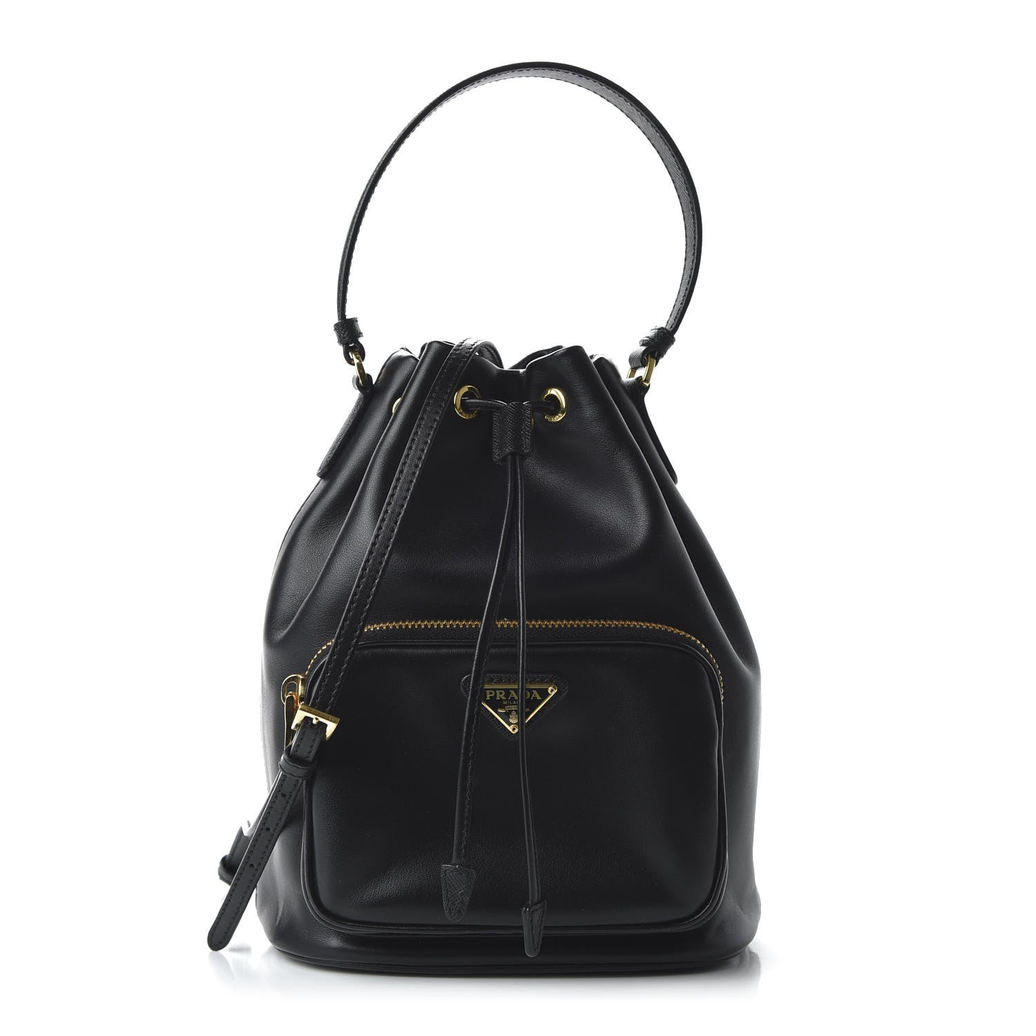 Prada Light Calfskin Saffiano Mini Bucket Crossbody Bag Black 1 of 10