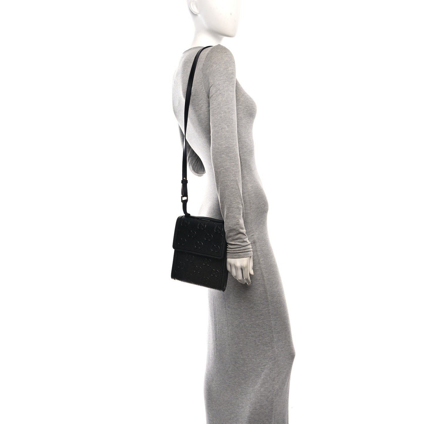 Calfskin GG Tennis Embossed Messenger Bag Black
