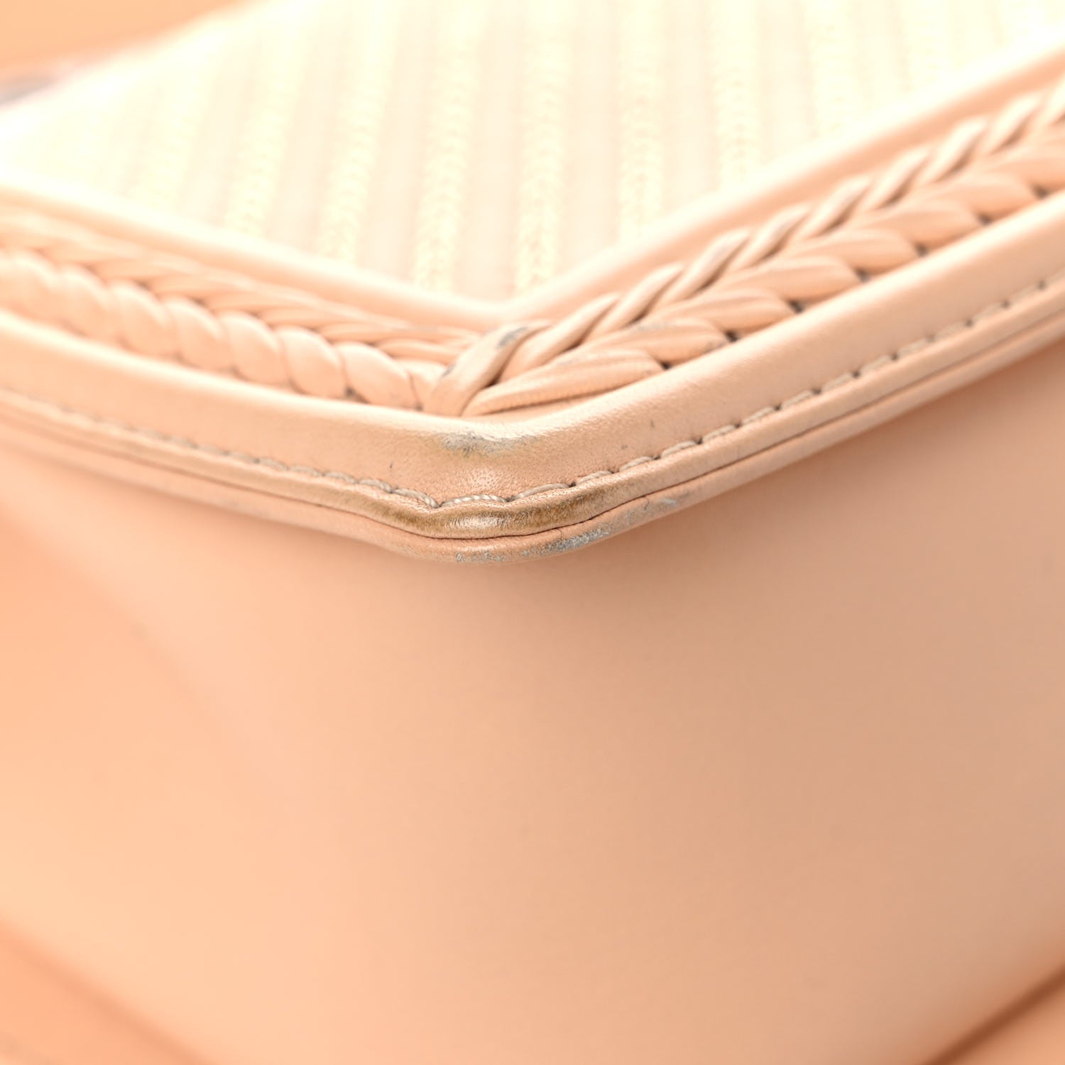 Chanel Calfskin Chevron Quilted Medium Braided Boy Flap Beige 9 of 15