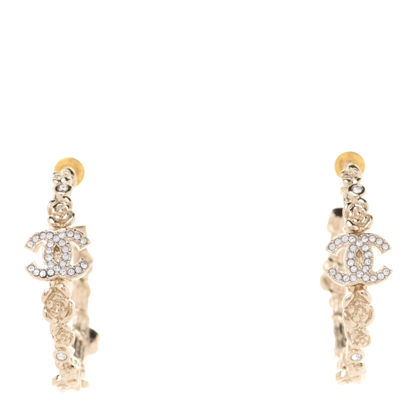 Crystal Camellia CC Hoop Earrings Gold