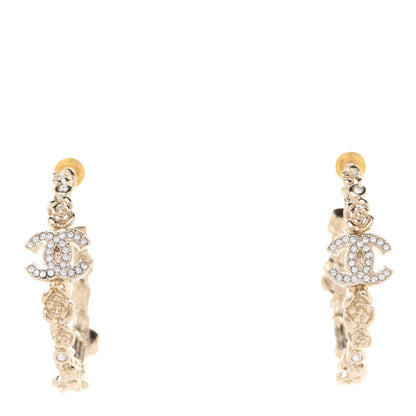 Chanel Crystal Camellia CC Hoop Earrings Gold 1 of 5