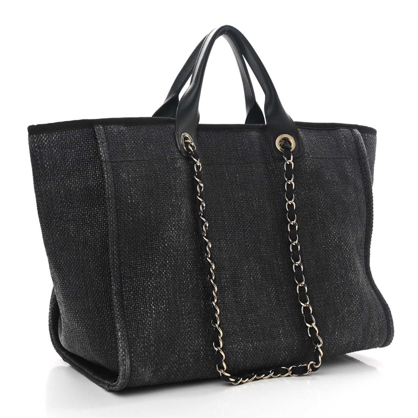 Woven Straw Raffia Large Deauville Tote Dark Blue