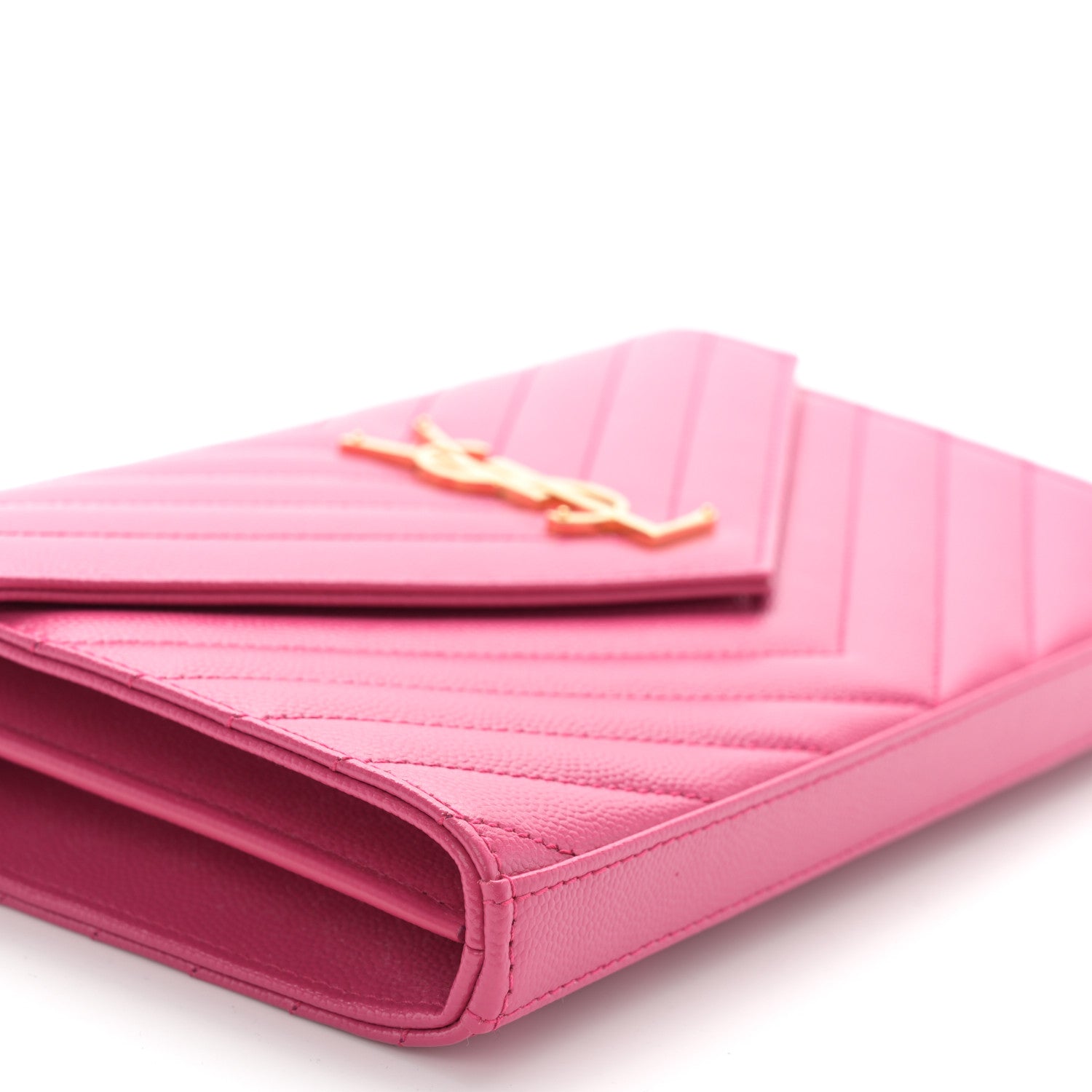Saint Laurent Grain De Poudre Matelasse Chevron Monogram Chain Wallet Bubblegum 9 of 11