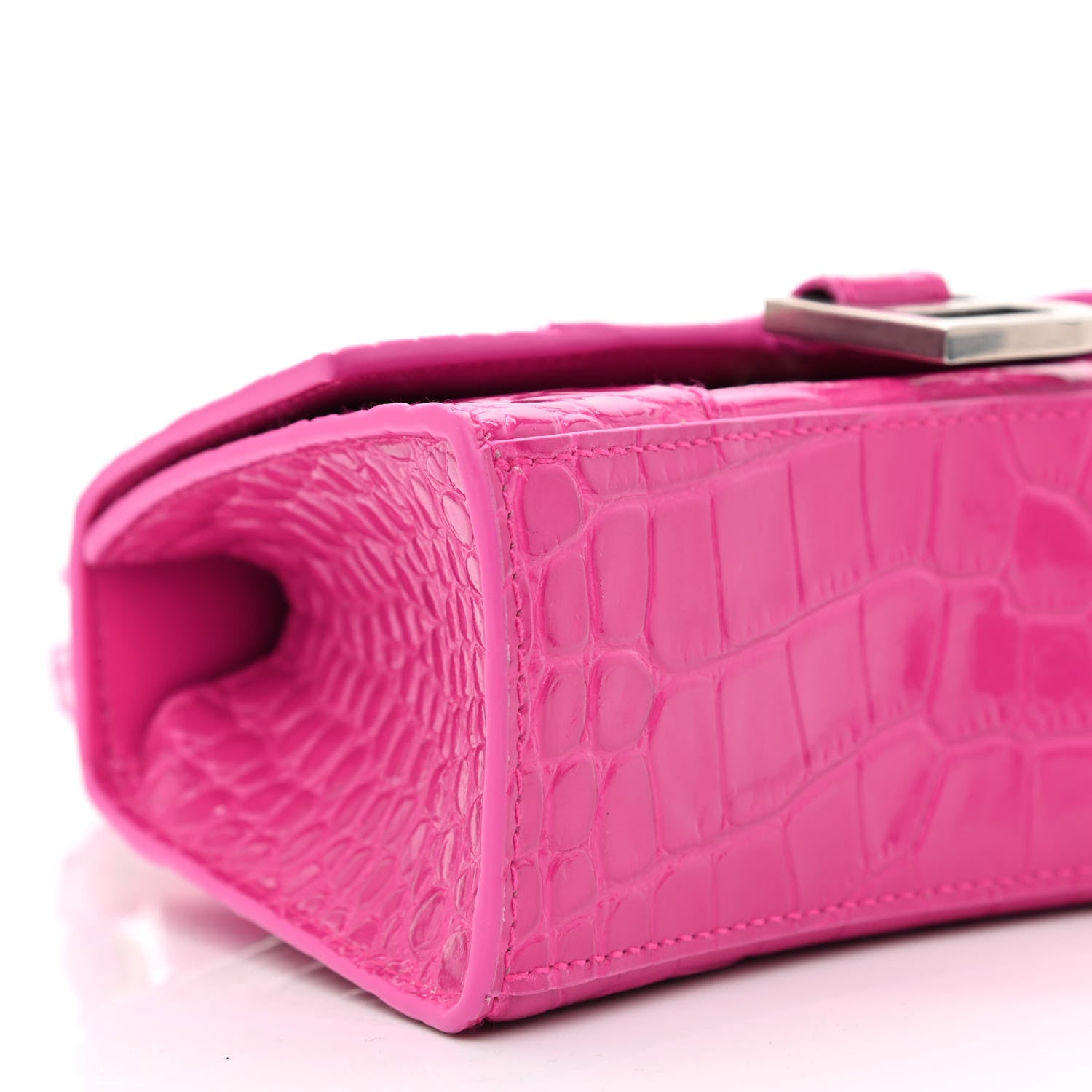Balenciaga Shiny Calfskin Crocodile Embossed Hourglass Top Handle Bag XS Lipstick Pink 10 of 11