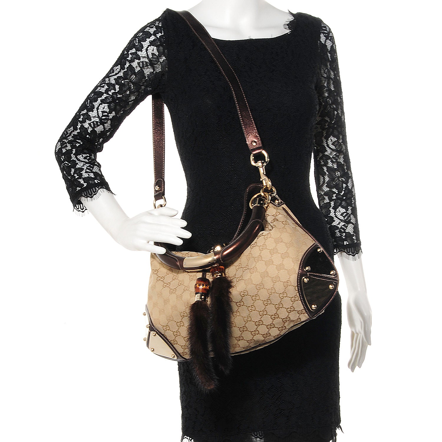 Gucci Monogram Mink Indy Small Top Handle Bag Metallic 2 of 7