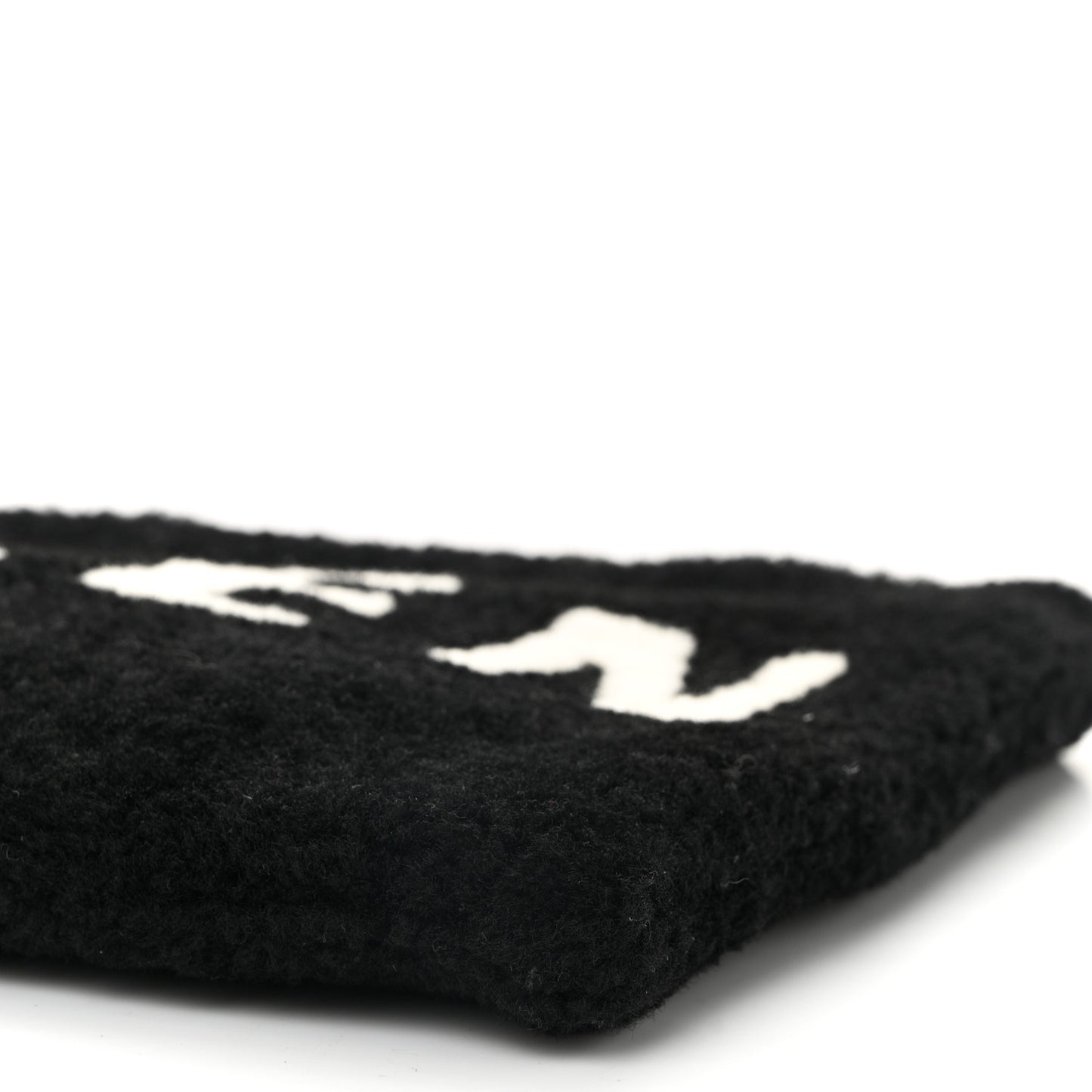 Sheepskin Shearling Contrasted Logo Large Zip Pouch Black