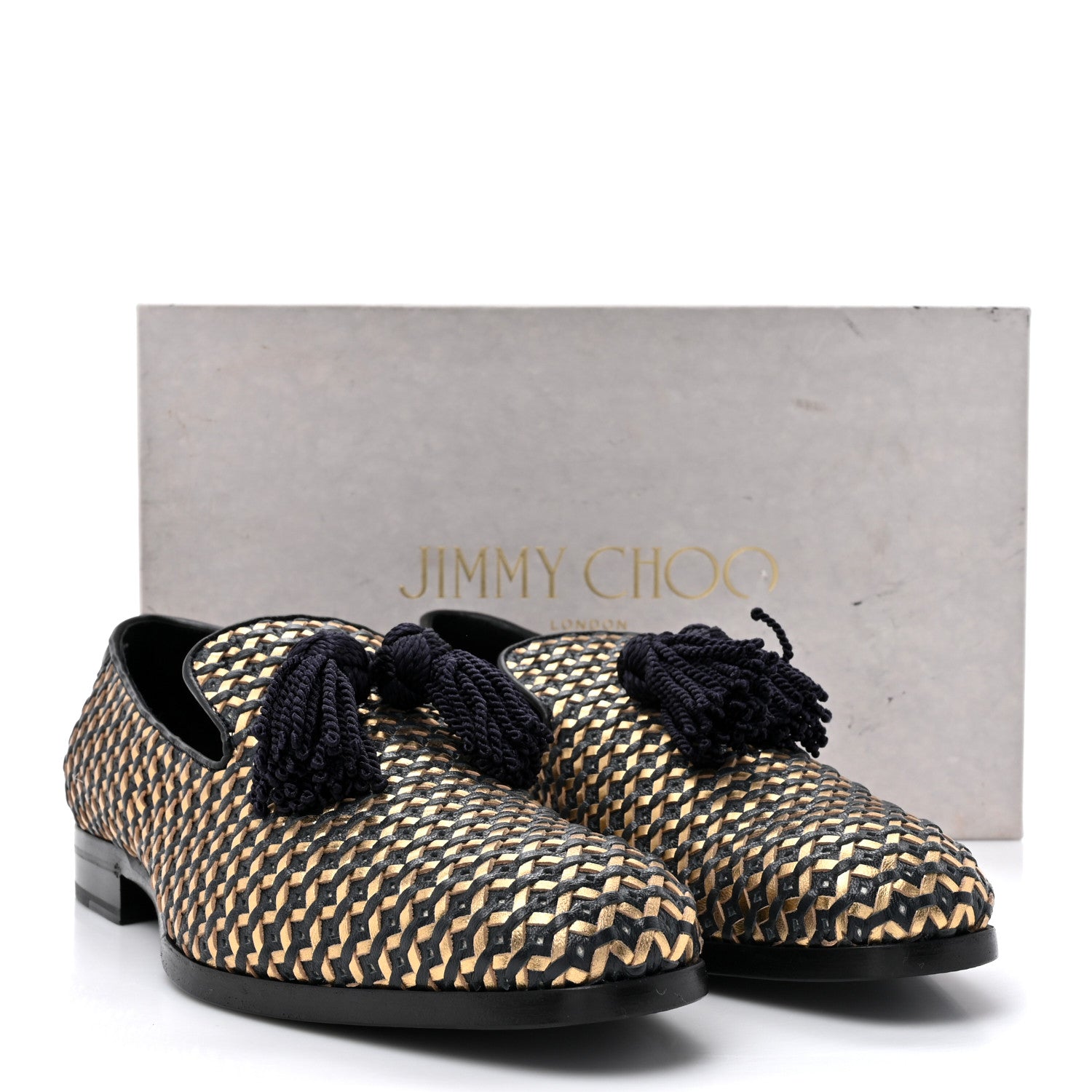 Jimmy Choo Nappa Womens Mens Foxley Tassel Loafers 44 Official Navy Gold 10 of 10