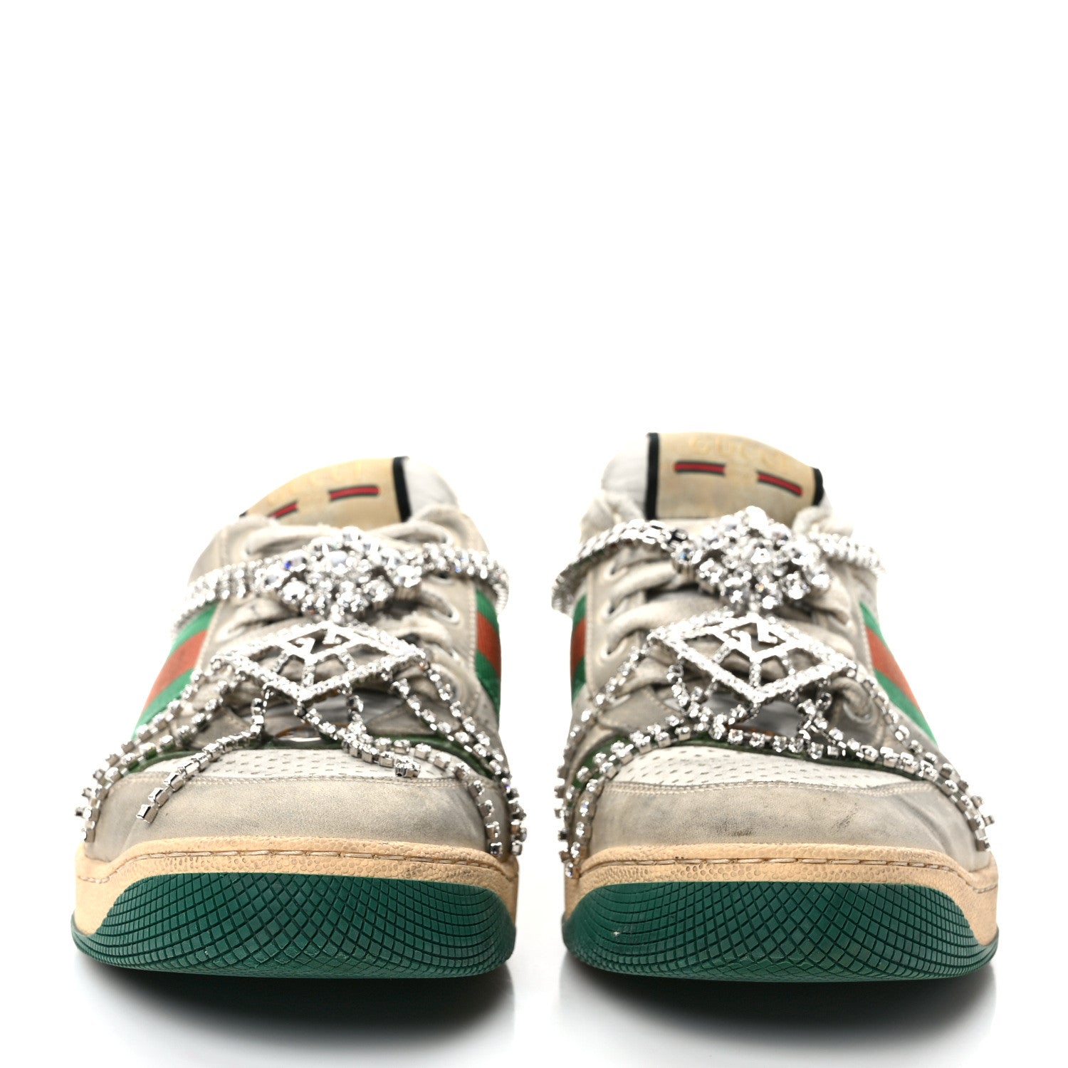 Gucci Nubuck Calfskin Web Removable Crystals Womens Screener Sneakers 40 Dusty Milk New Mystic White 2 of 9
