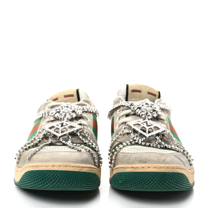 Gucci Nubuck Calfskin Web Removable Crystals Womens Screener Sneakers 40 Dusty Milk New Mystic White 2 of 9