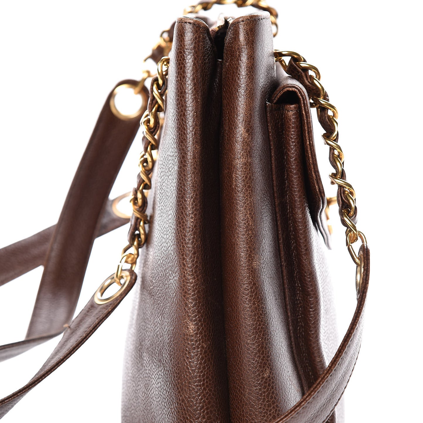 Caviar Flap Shoulder Bag Brown