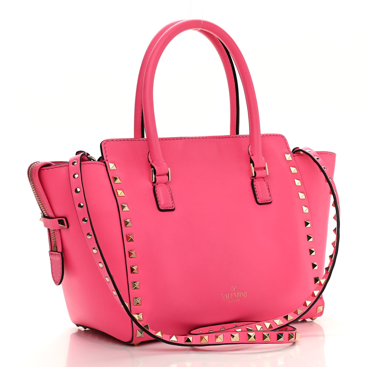 Valentino Garavani Vitello Small Rockstud Double Handle Tote Fuxia Fluo 3 of 16