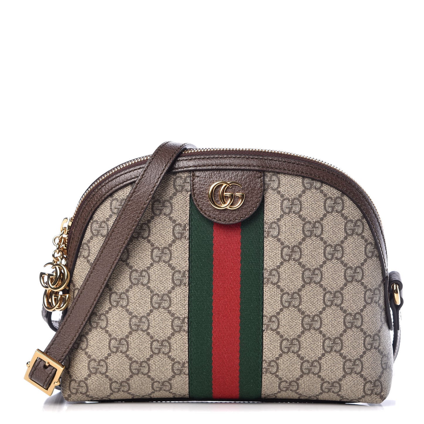 GG Supreme Monogram Textured Dollar Calfskin Web Small Ophidia Dome Shoulder Bag Beige Ebony New Acero