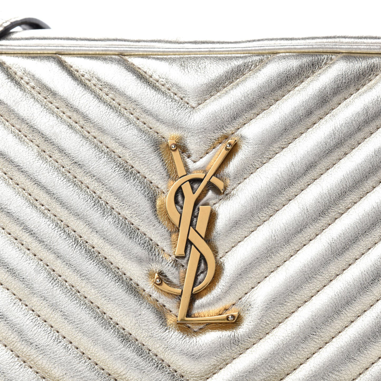 Metallic Calfskin Matelasse Monogram Lou Camera Bag Platino