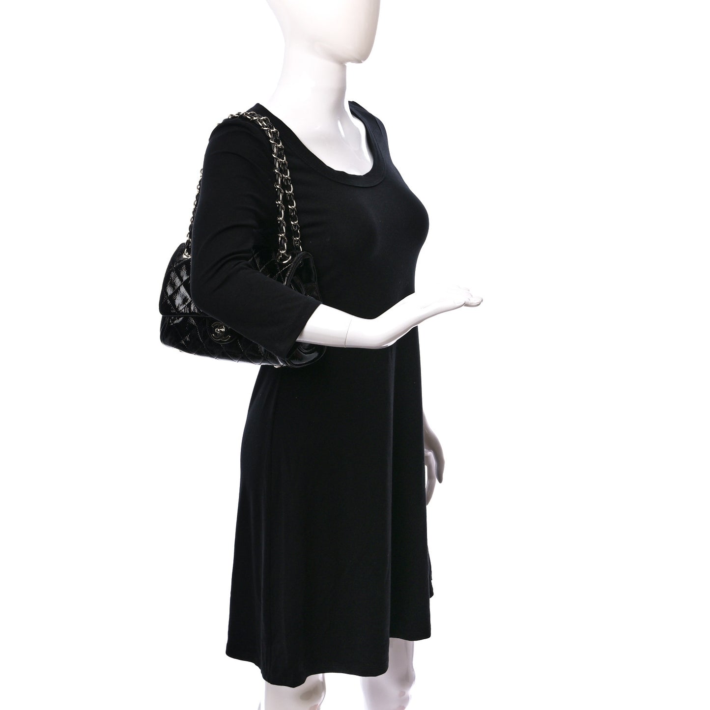 Distressed Patent Quilted Single Flap Bag Black