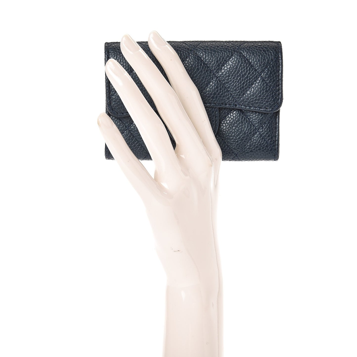 Metallic Caviar Quilted Card Holder Blue