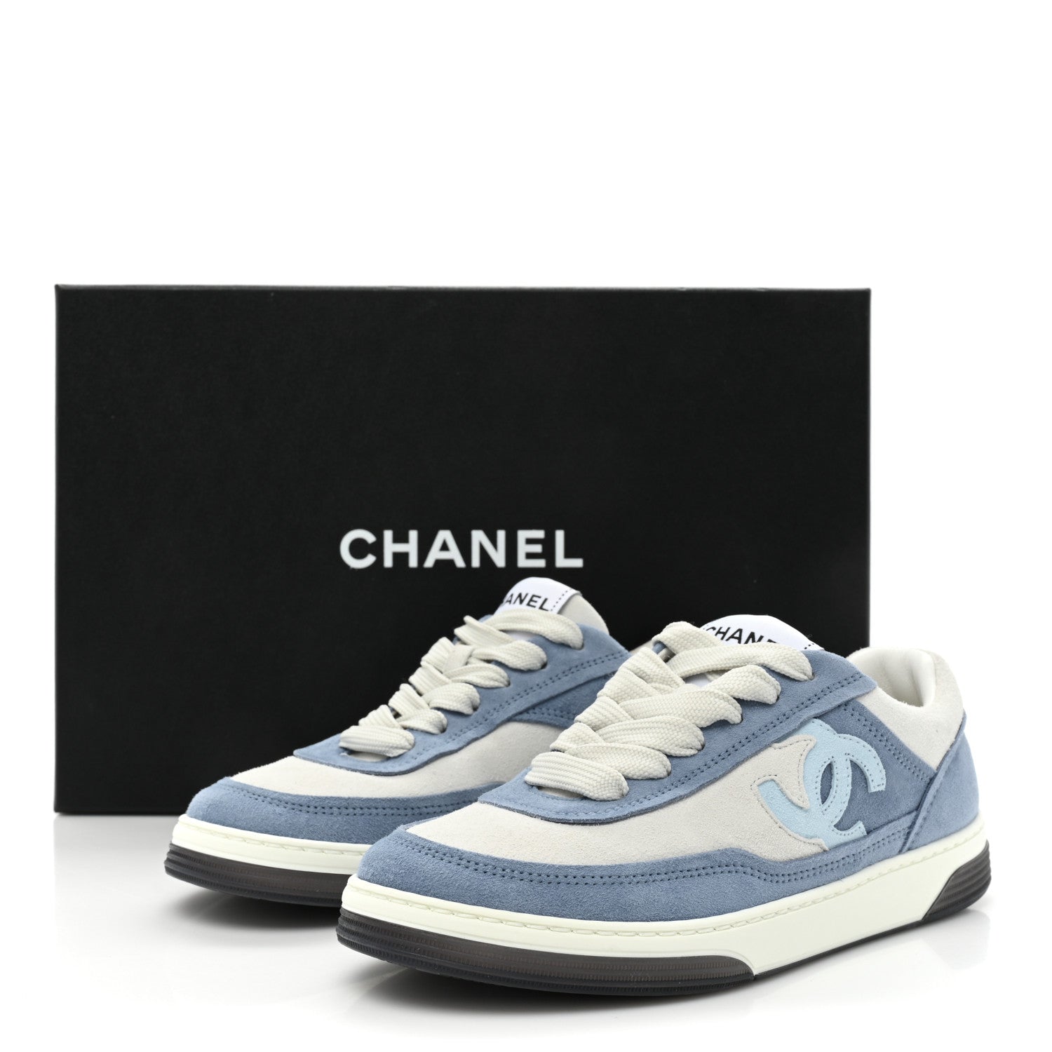 Chanel Suede Kidskin Womens CC Sneakers 35 White Blue 11 of 11