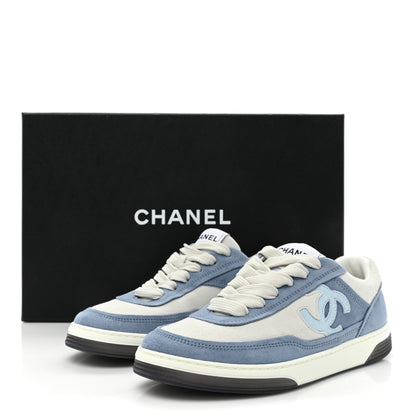 Chanel Suede Kidskin Womens CC Sneakers 35 White Blue 11 of 11