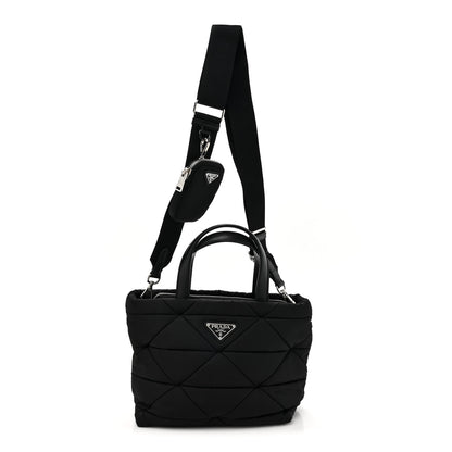 Prada Re-Nylon Nappa Triangle Quilted Padded Double Handled Zip Pocket Tote Black 1 of 9