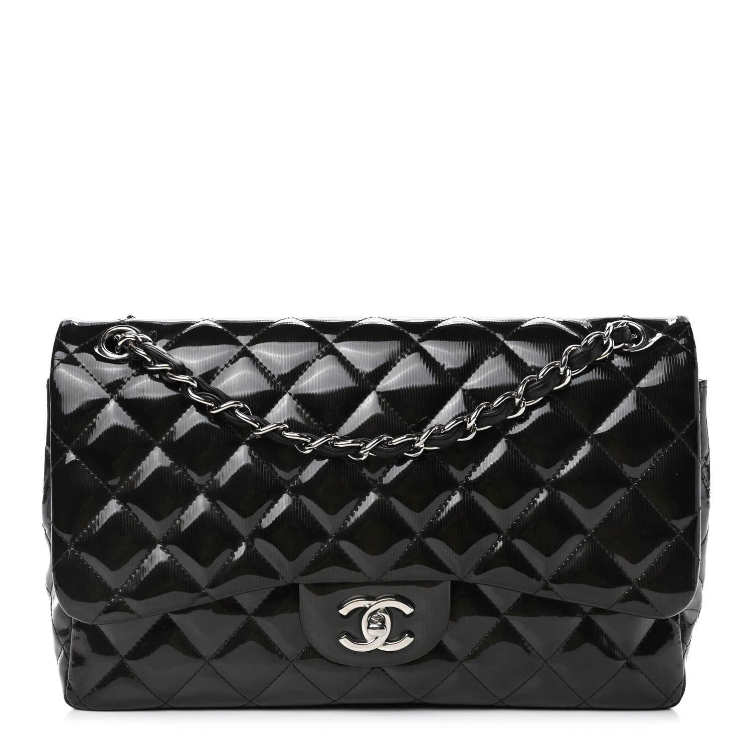 Chanel Striated Patent Quilted Jumbo Double Flap Black 1 of 4