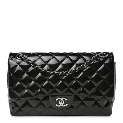Chanel Striated Patent Quilted Jumbo Double Flap Black 1 of 4