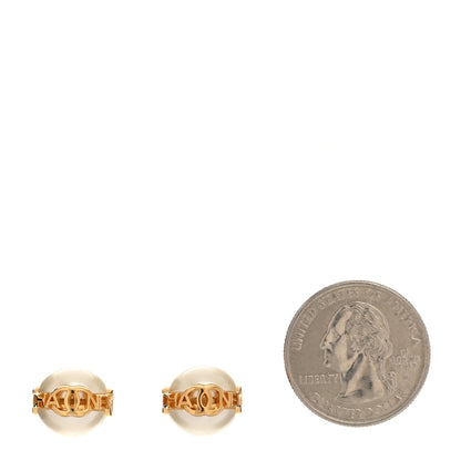 Chanel Pearl Metal CC Logo Round Earrings White Gold 2 of 4