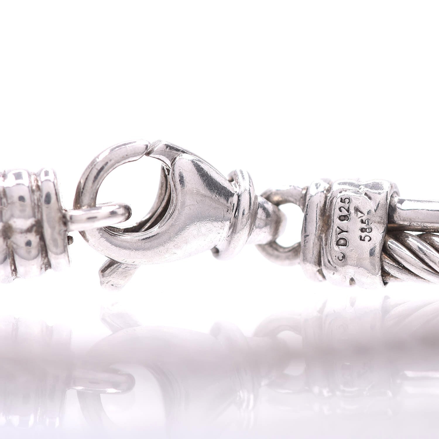 David Yurman Sterling Silver 14K White Gold Diamond 3mm Crossover Bracelet 6 of 6