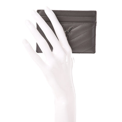 Saint Laurent Grain De Poudre Matelasse Chevron Monogram Credit Card Case Dark Anthracite 2 of 9