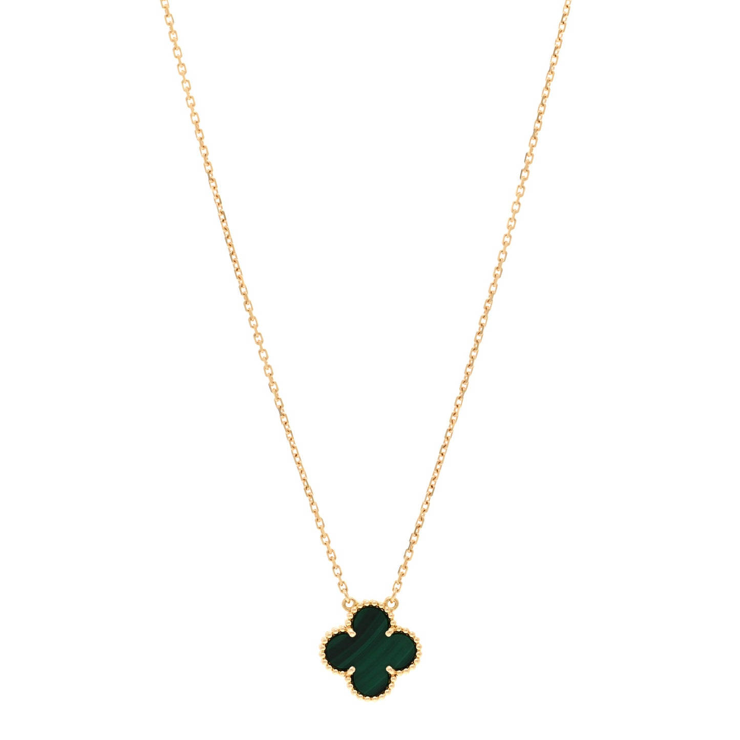 18K Yellow Gold Malachite Vintage Alhambra Pendant Necklace