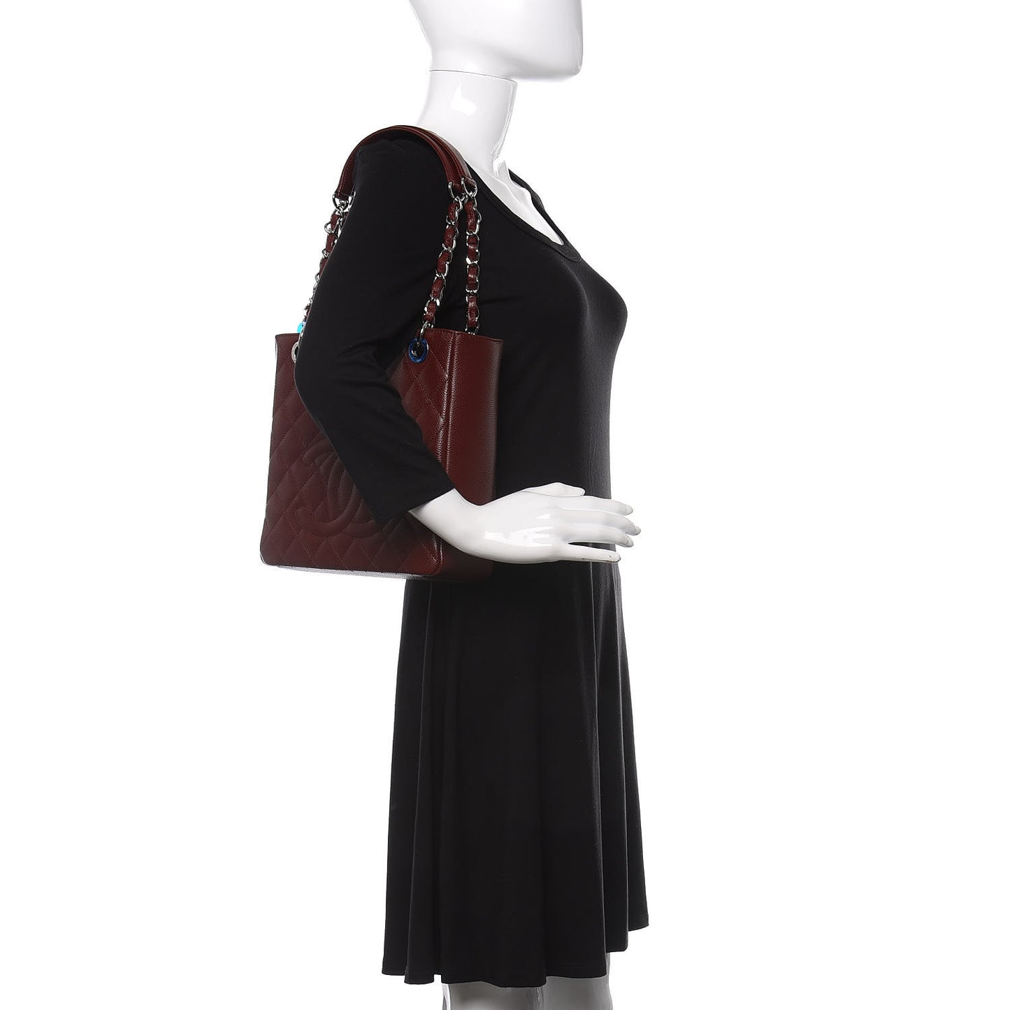 Caviar Quilted Petit Shopping Tote PST Burgundy