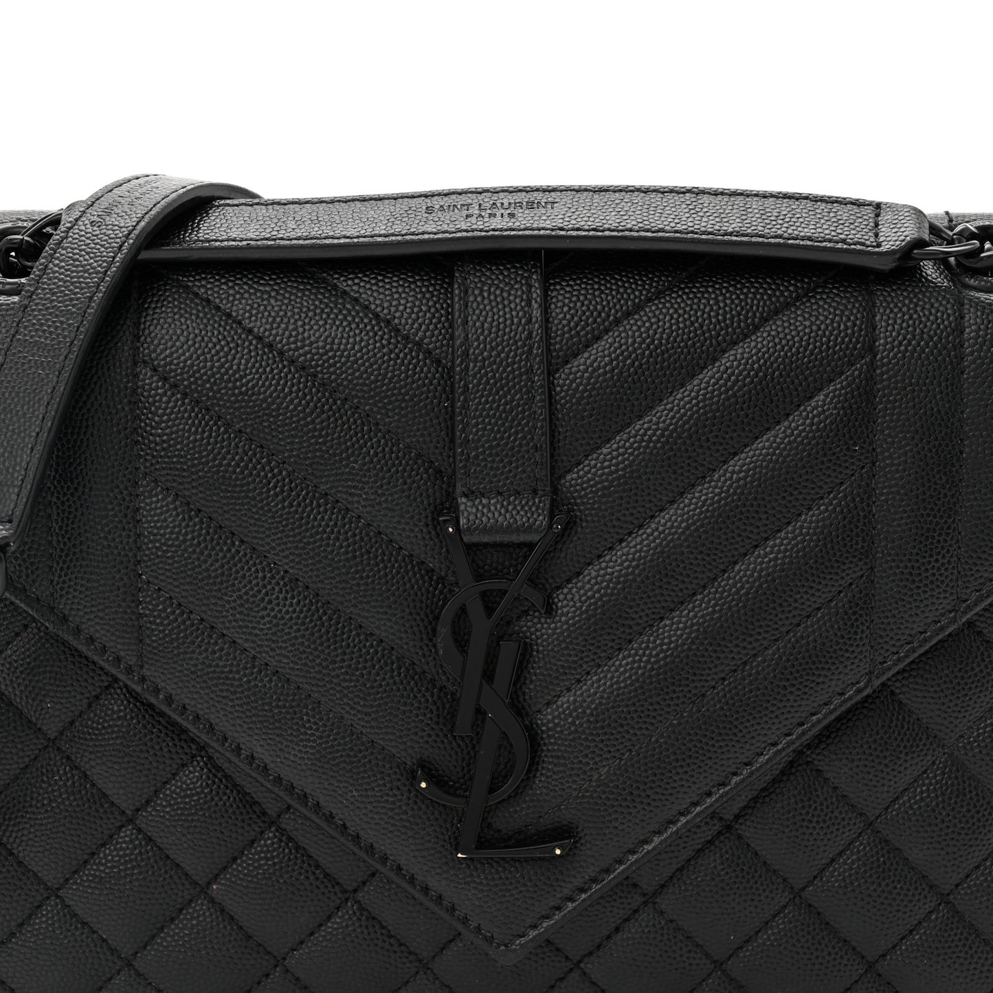 Grain De Poudre Textured Mixed Matelasse Triquilt Medium Monogram Monochrome Satchel Black