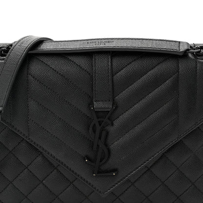 Saint Laurent Grain De Poudre Textured Mixed Matelasse Triquilt Medium Monogram Monochrome Satchel Black 8 of 11