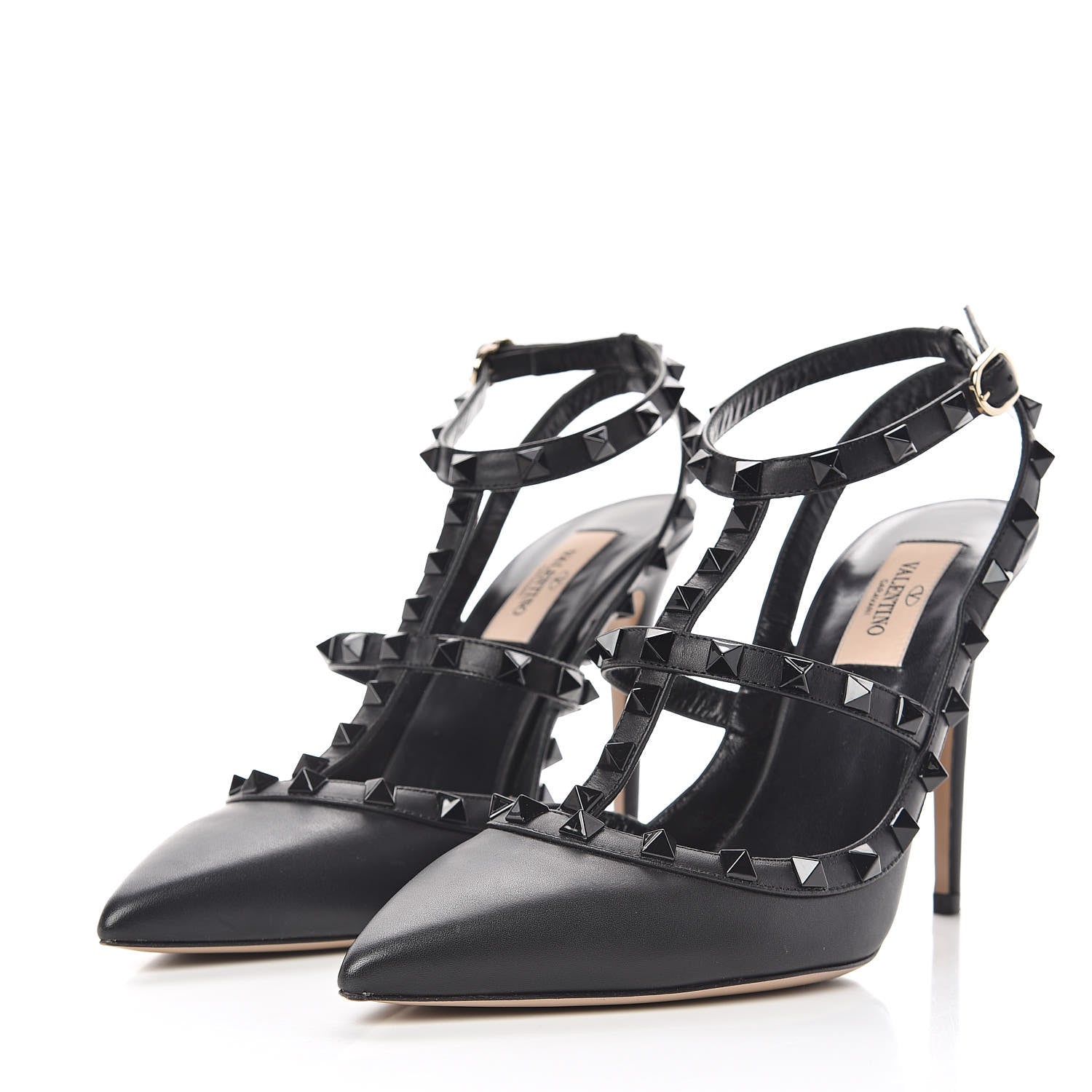 Valentino Garavani Calfskin Nappa Monochrome Rockstud Ankle Strap 100mm Pumps 39 Black 3 of 10
