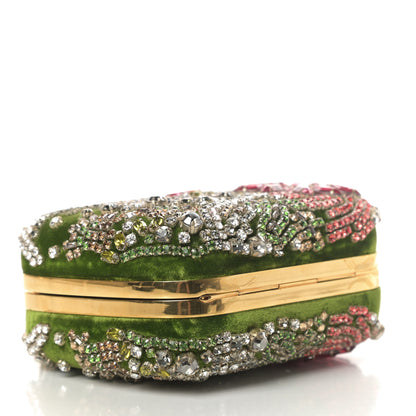 Alexander McQueen Velvet Embroidered Flower Queen and King Skull Box Chain Clutch Green Multicolor 4 of 13