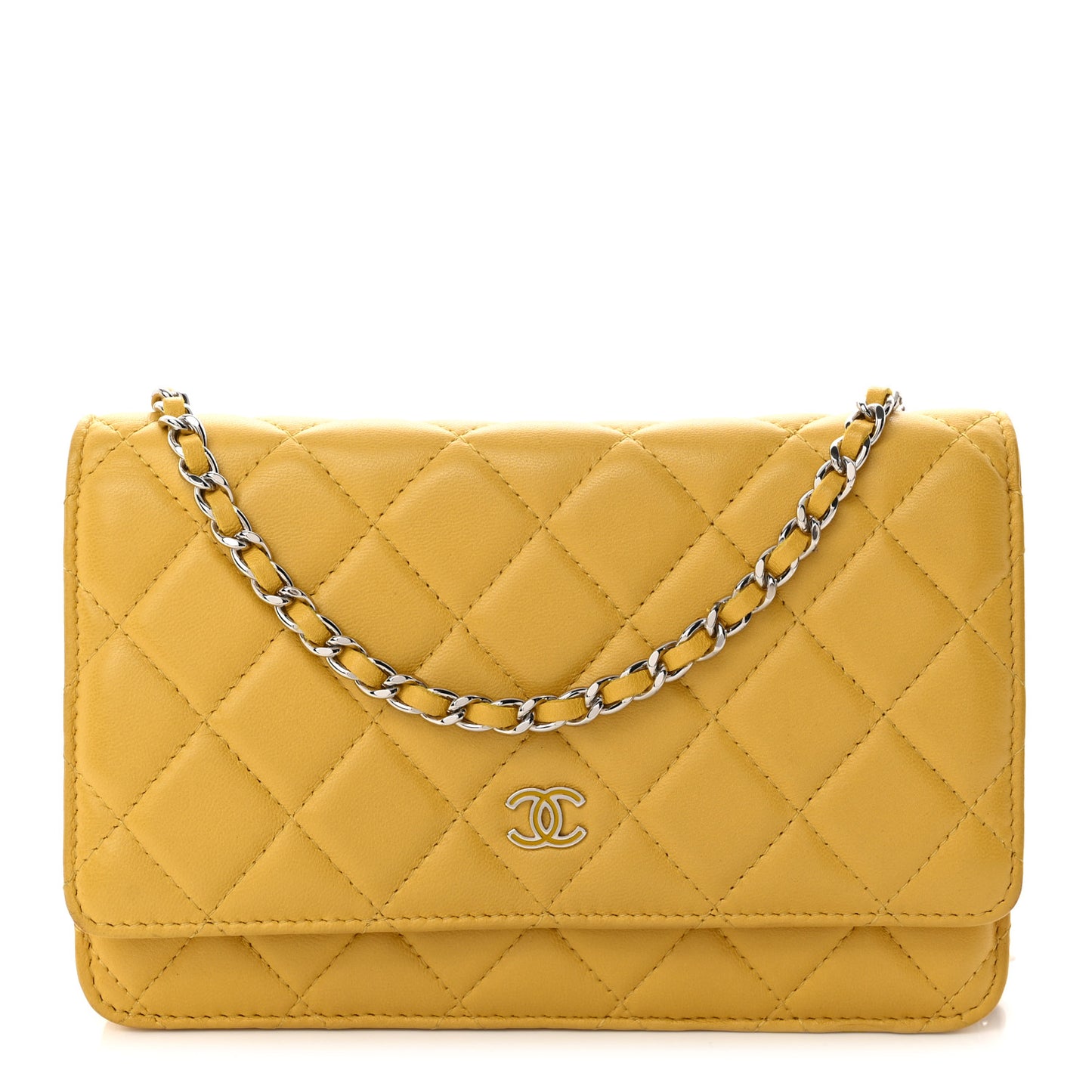 Lambskin Quilted Wallet On Chain WOC Yellow
