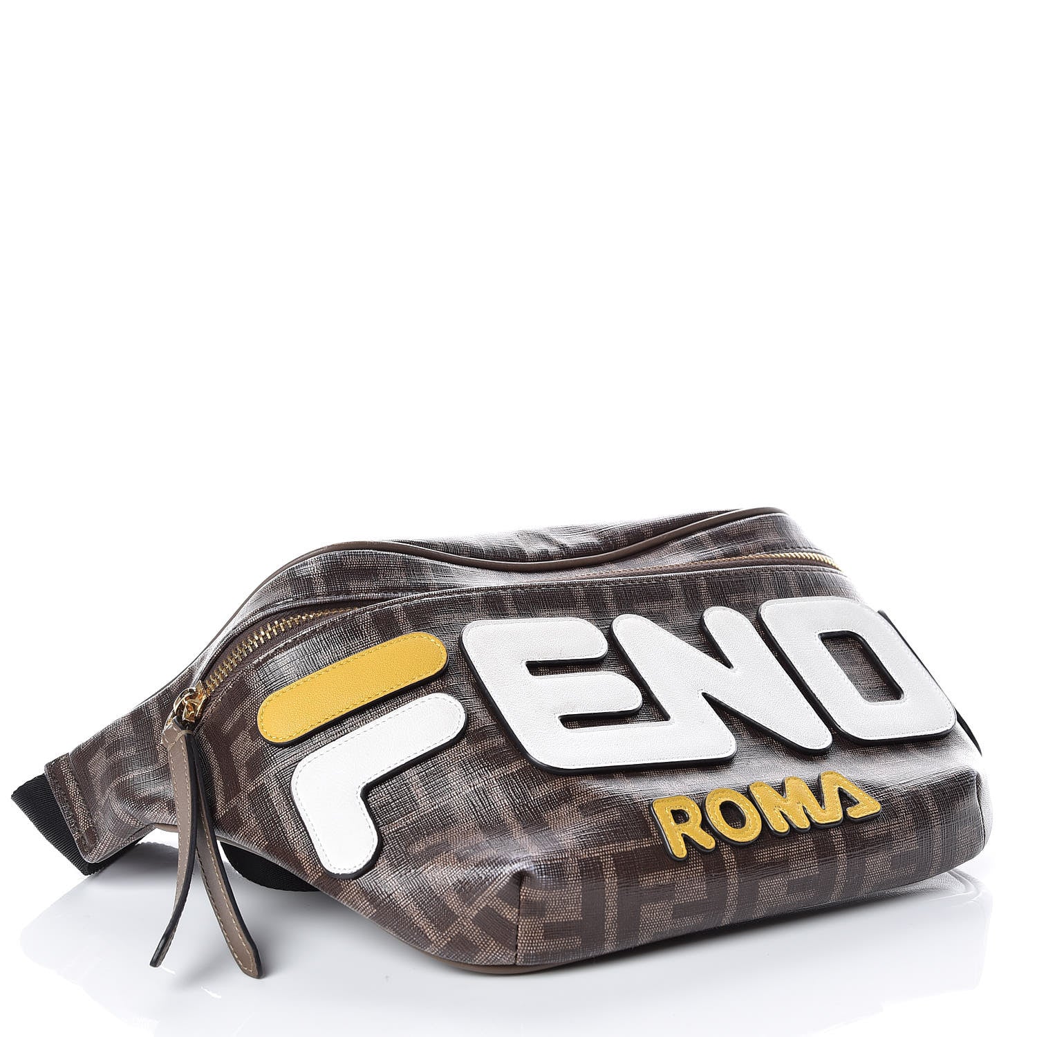 Fendi X FILA Glazed Fabric Vitello Century FF 1974 Mania Belt Bag Mogano Panna White 4 of 13