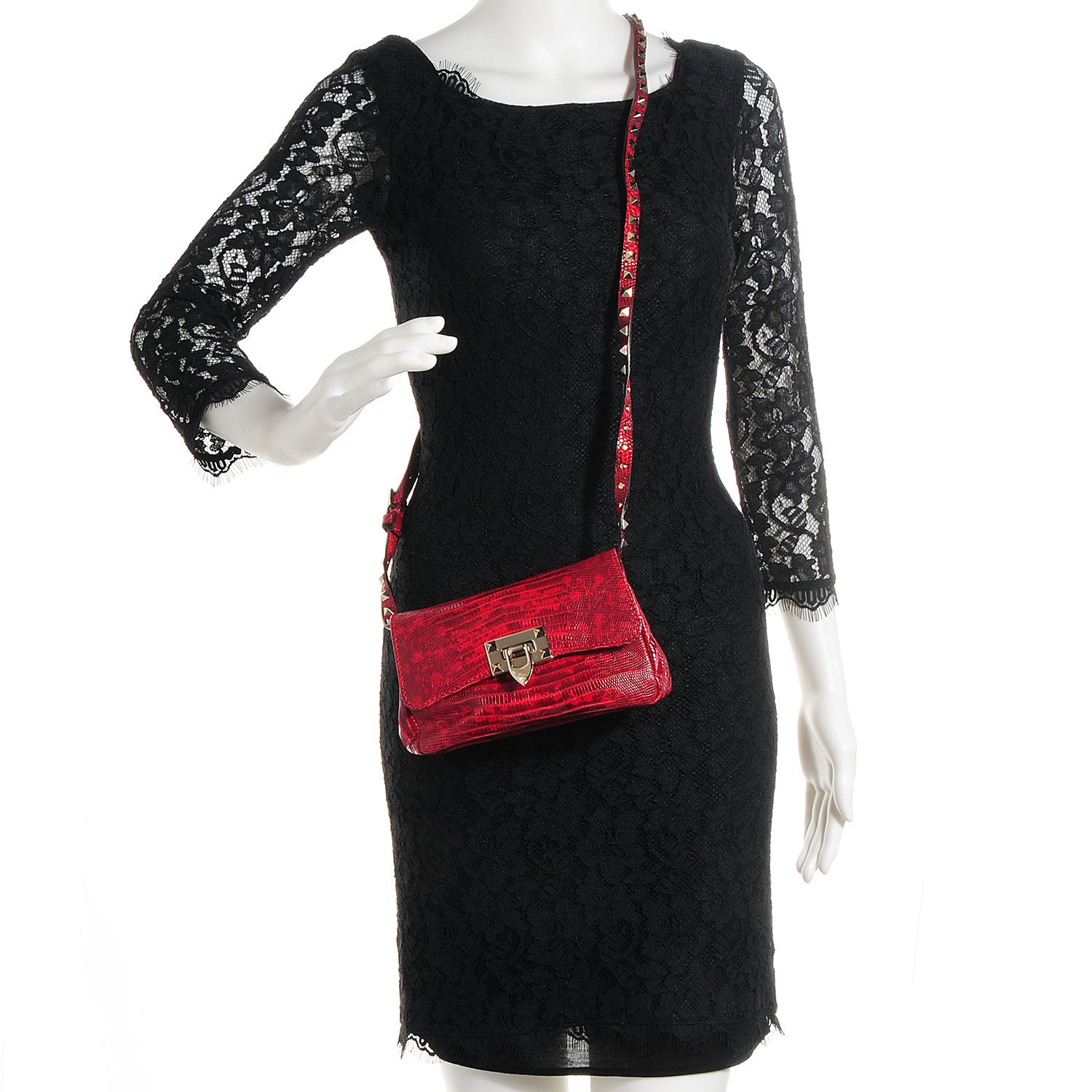 Valentino Garavani Lizard Rockstud Flap Red 2 of 9