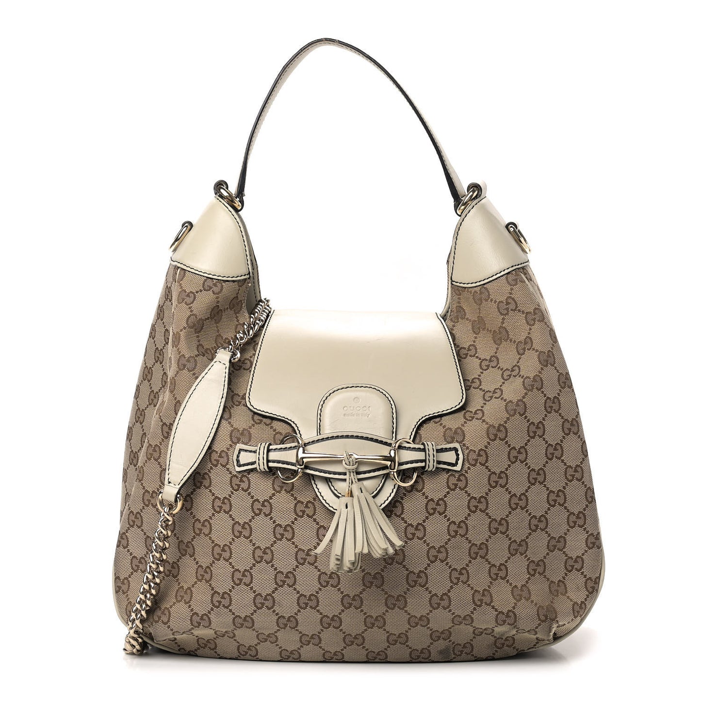 Monogram Margaux Calfskin Medium Emily Hobo Beige Ebony Mystic White