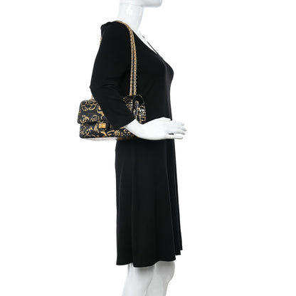 Chanel Calfskin Crocodile Embossed Graffiti 2.55 Cocodile Reissue 225 Flap Black Gold 2 of 12