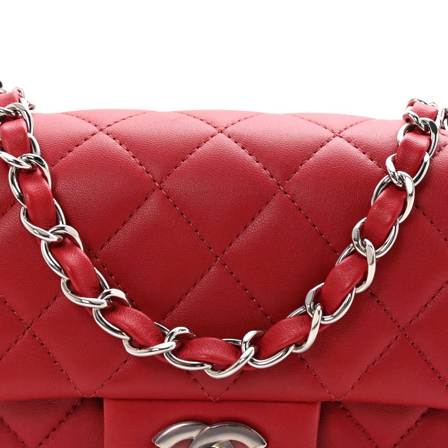 Chanel Lambskin Quilted Mini Rectangular Flap Red 8 of 10