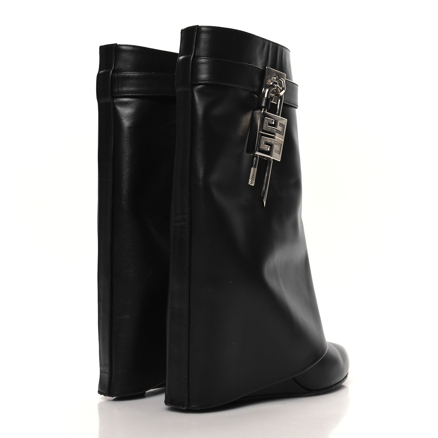 Calfskin Shark Lock Ankle Boots 36 Black