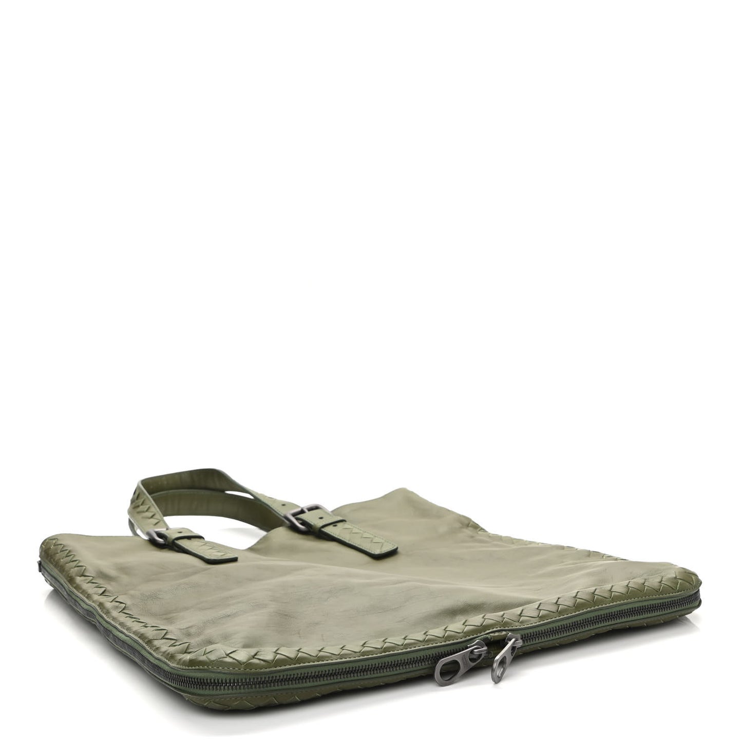 Light Calfskin Intrecciato Side Zip Medium Tote Green
