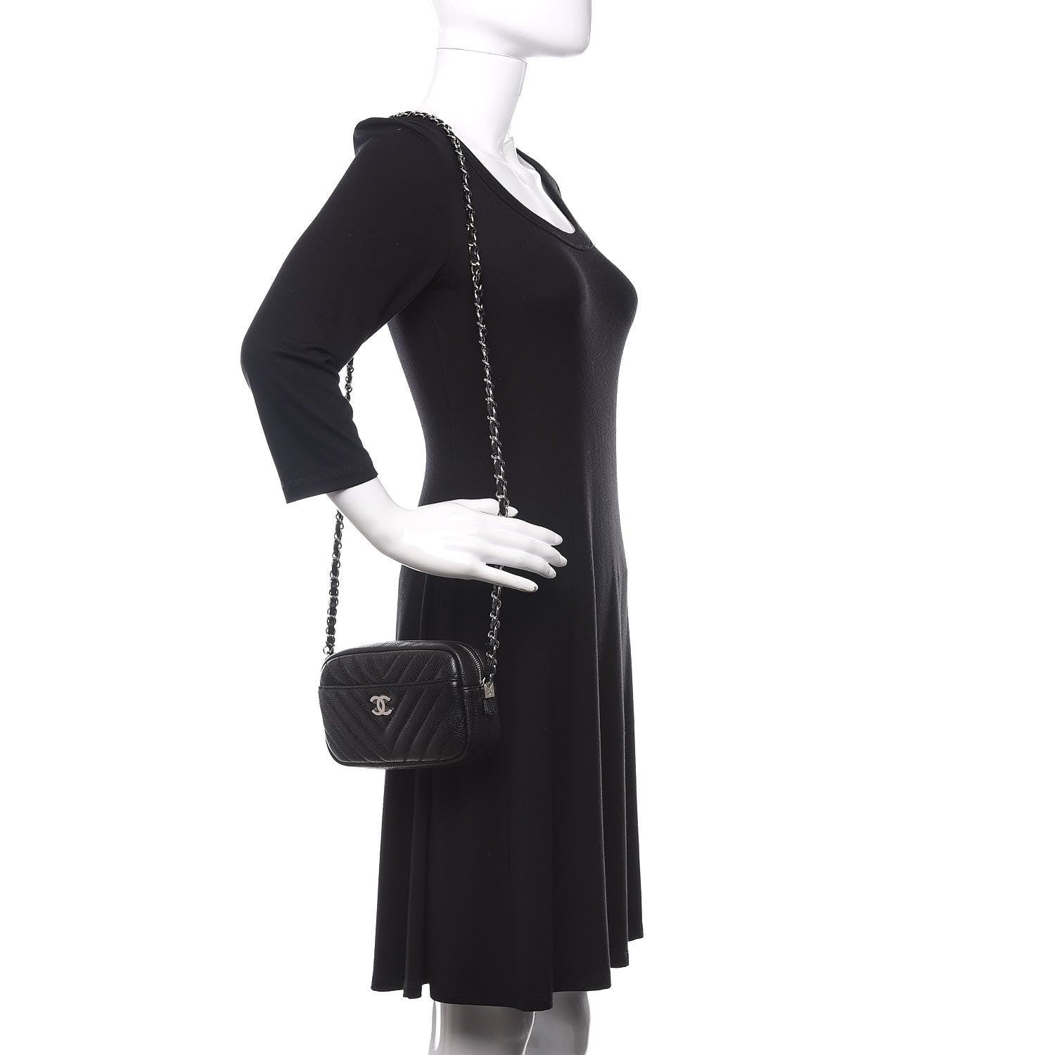 Chanel Caviar Chevron Quilted Camera Case Black 2 of 10