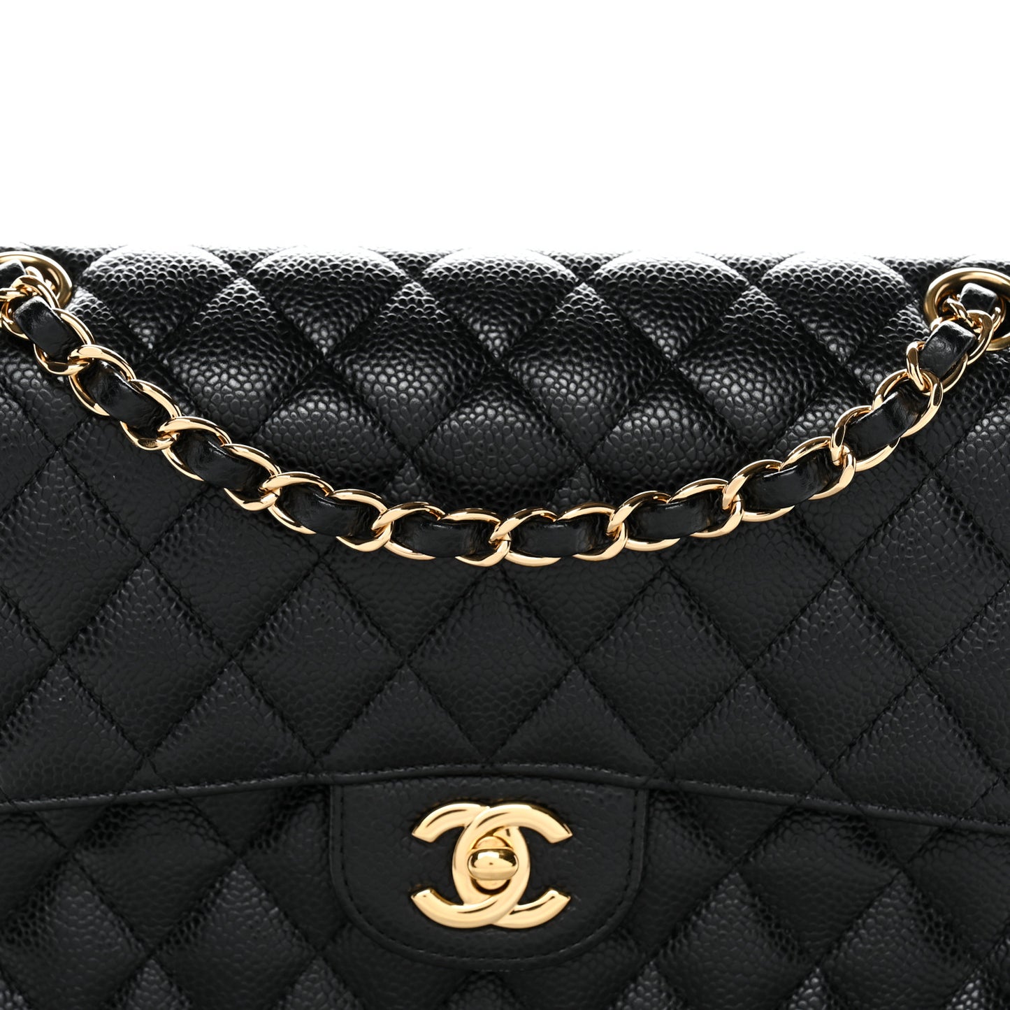 Caviar Quilted Medium Double Flap Black