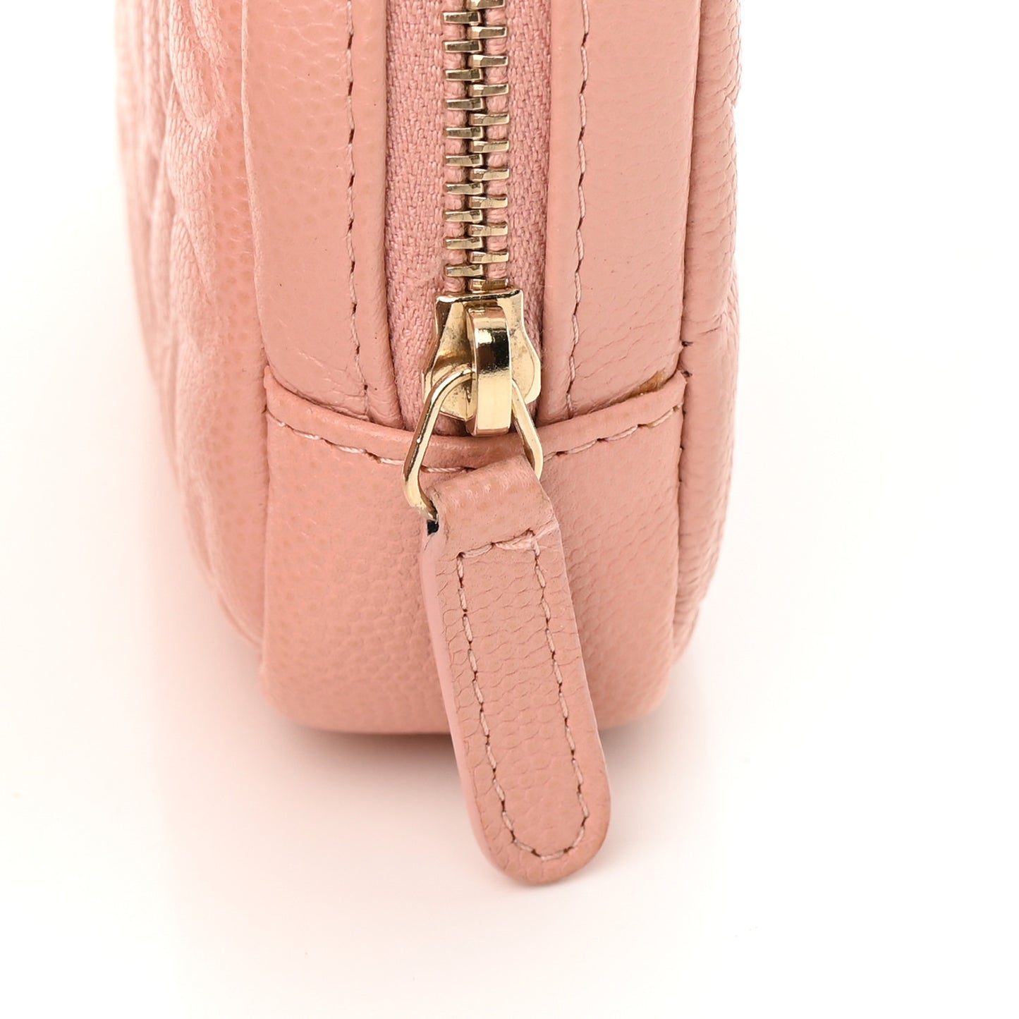Caviar Camellia Embossed Small Cosmetic Case Nude