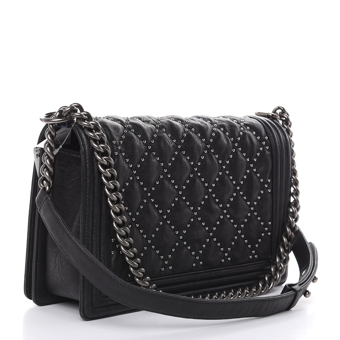 Crumpled Lambskin New Medium Studded Boy Flap Black