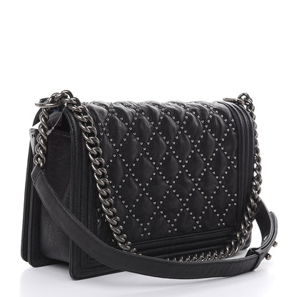 Chanel Crumpled Lambskin New Medium Studded Boy Flap Black 3 of 12