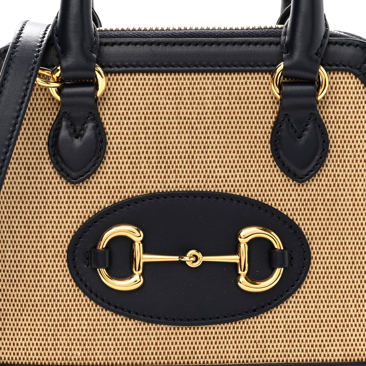 Gucci Vintage Rice Canvas Plutone Calfskin Mini Horsebit 1955 Top Handle Bag Beige Blue 7 of 9